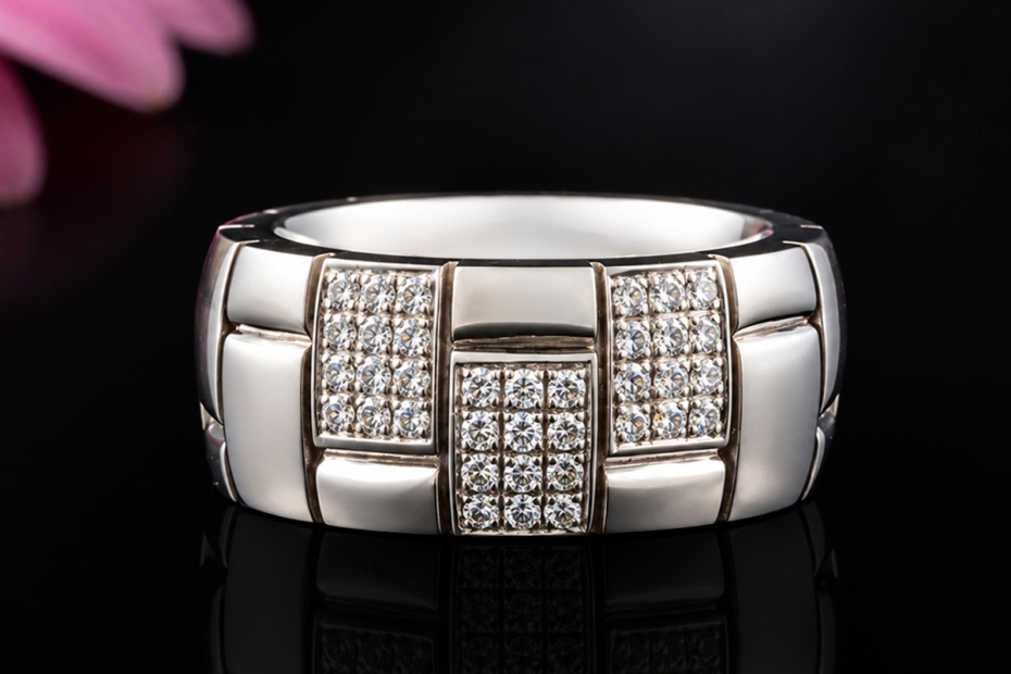 A. Odenwald Ring mit Diamanten Geometrisches Mosaik-Design Weißgold 750 