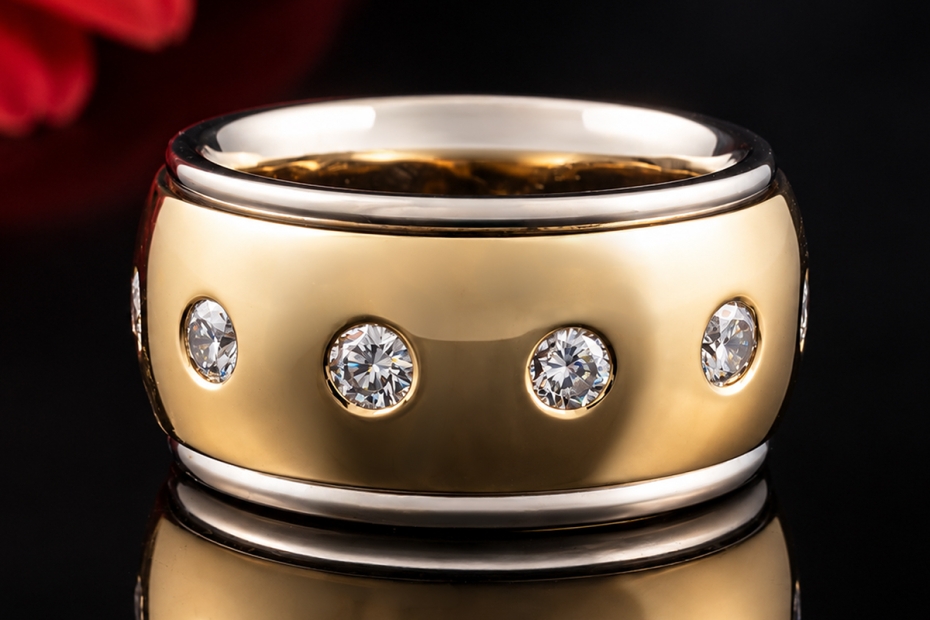 Exklusiver Drehring mit 11 Brillanten Massiv in Gelbgold & Weißgold 750 