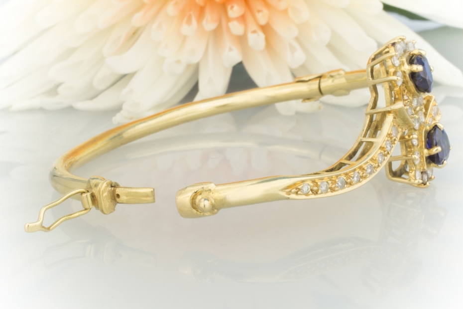 Herz Saphir Armreif Diamant Armband Goldschmiedearbeit 750 Gelbgold 