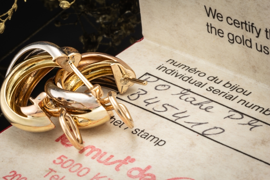 Cartier Trinity Ohrringe Creolen Gelbgold Weißgold Rotgold 750 Full Set 
