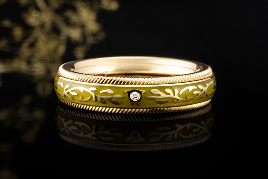 Wellendorff Ring Pistazie Fantasie Drehring Grün 1 Diamant Gelbgold 750 