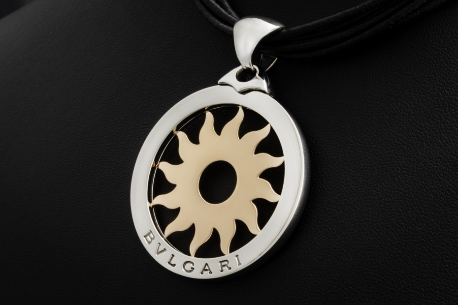 BVLGARI Tondo Sun Collier XL Kette mit Anhänger Sonne Gold 750 Full Set 