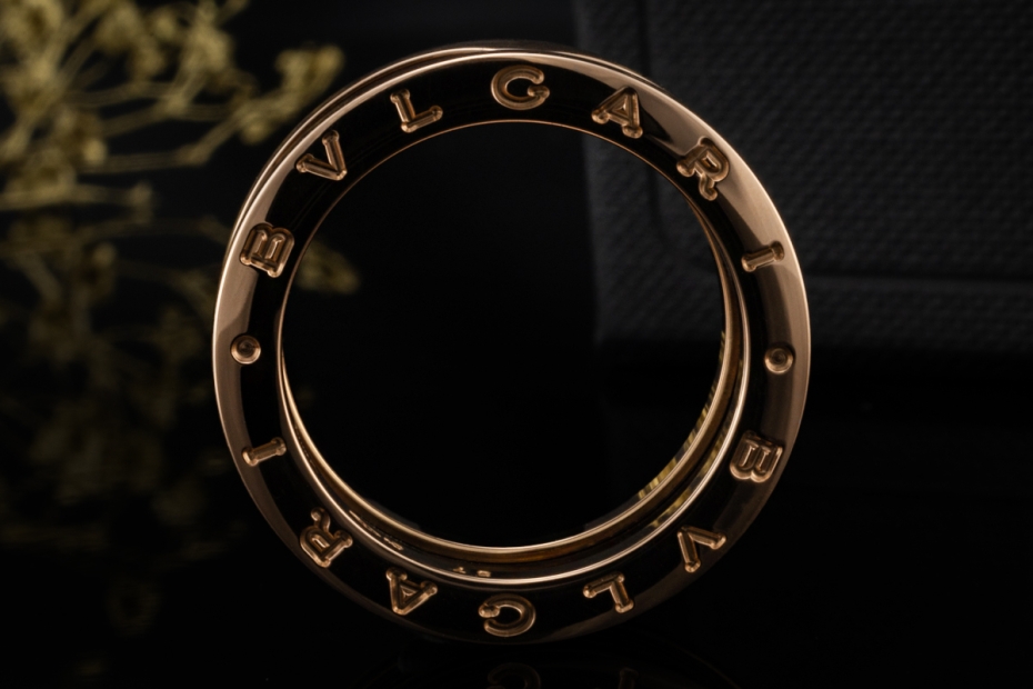 BVLGARI B.zero1 2-Band Ring Schwarze Keramik in 750er Roségold Full Set 