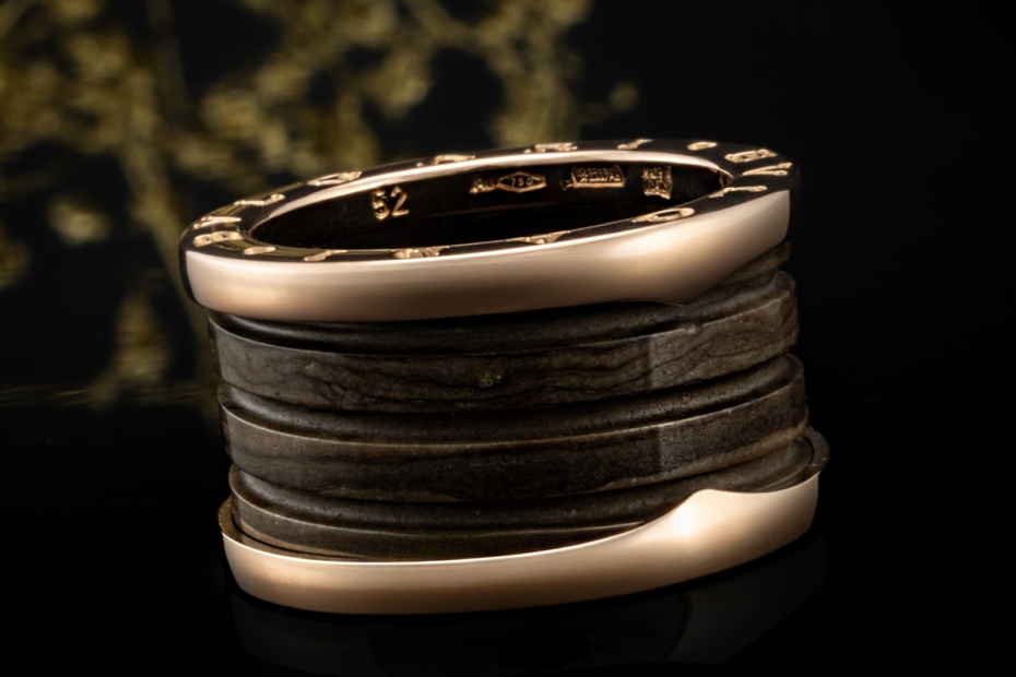 BVLGARI B.zero1 Ring 4-Band Marmor Braun Naturstein 750er Roségold Gr 52 