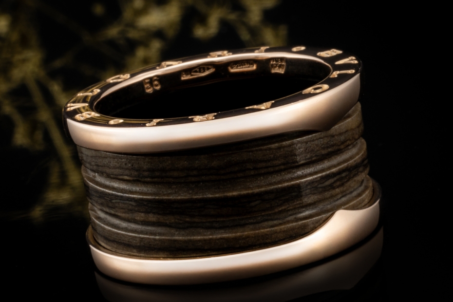 BVLGARI B.zero1 Ring 4-Band Marmor Braun Naturstein 750er Roségold Gr 56 