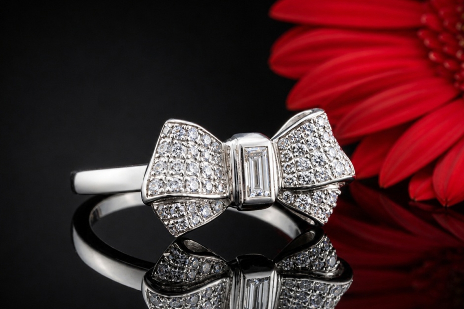 Chopard Ring Schleife mit Baguette Solitär und Diamanten in Weißgold 750 