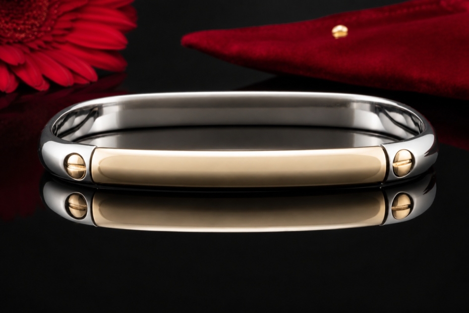 Cartier Armreif Love Motiv Acier et Or Eckige Form 750er Gold und Stahl 
