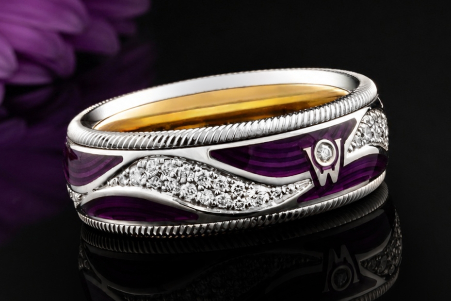 Wellendorff Ring Purpurkuss Lila Drehring Diamanten in Weißgold Full Set 
