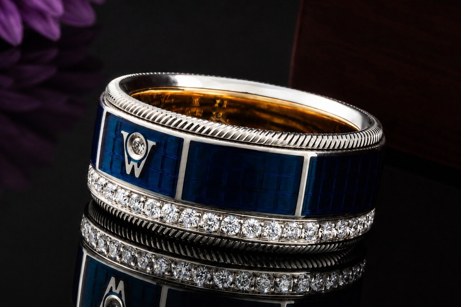 Wellendorff Ring Blaue Lagune Drehring Weißgold mit Diamanten Full Set 