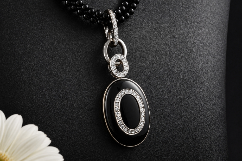Exklusives Onyx Diamant Collier Kette und Anhänger wandelbar in Weißgold 