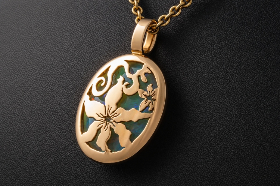 Großer ovaler Anhänger Leuchtender Opal Roségold 750 Goldschmiedearbeit 