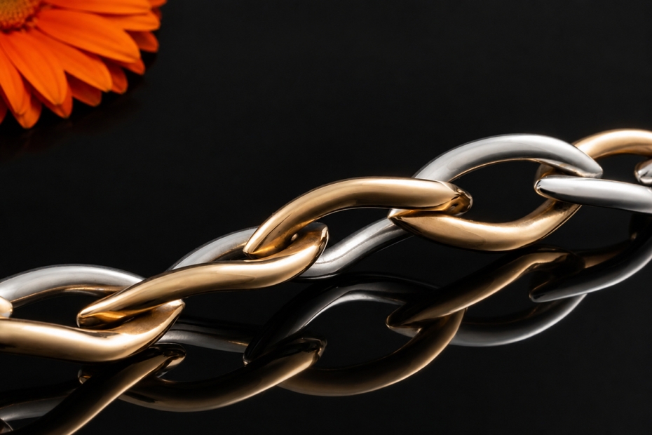 Clioro Armband Italienische Bicolor Handarbeit Weißgold und Roségold 750 