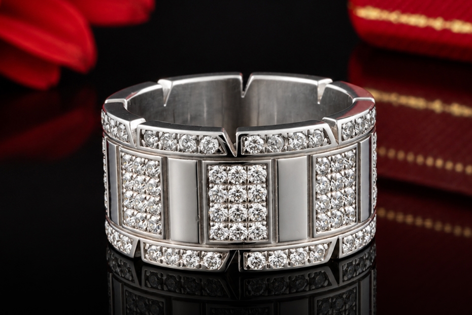 Cartier Tank Française Ring Breites Modell mit Diamanten in Weißgold 750 