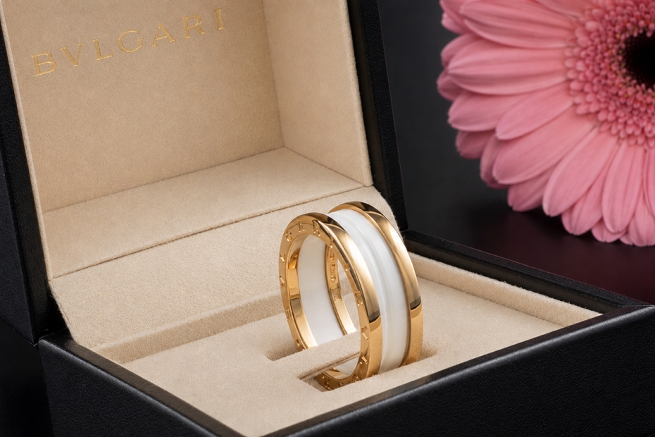 BVLGARI B.zero1 2-Band Ring Weiße Keramik 750er Roségold Größe 60 OVP 