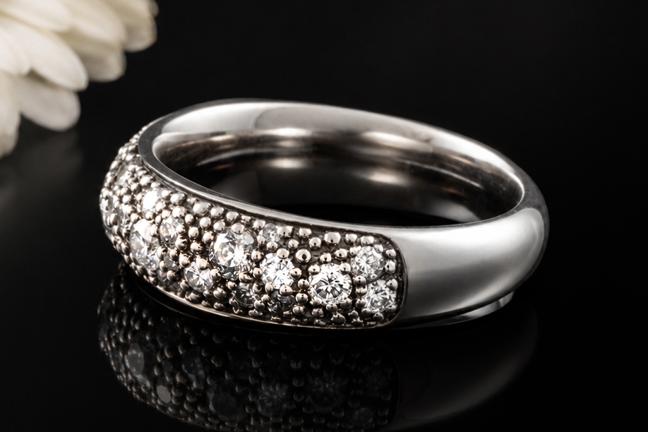 Gellner Ring mit Diamanten und geschwärzter Struktur in 750er Weißgold 