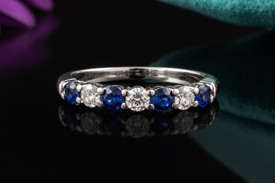 Tiffany & Co. Forever Ring Halbmemoire Saphire & Diamanten in Platin 950 