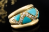Cocktailring Ring mit Türkis dreieckig mit Diamanten in 750er Gelbgold 
