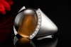 Cartier Vintage Ring mit Rauchquarz Cabochon und Diamanten Weißgold 750 