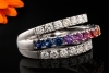 Regenbogen Ring Offenes Design Bunte Saphire und Diamanten Weißgold 750 