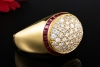 Ovaler Pavé Diamant Ring mit Rubinbesatz Gelbgold 750 Goldschmiedearbeit 