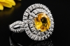 Cocktailring Gelber Saphir mit Diamanten Ring in Weißgold 750 Handarbeit 