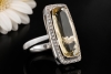 Ring Langer facettierter Citrin mit Diamanten in Weißgold 750 Handarbeit 