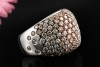 Massiver Designer Ring mit farbigem Diamant-Pavé in Weißgold 750 Arbeit 