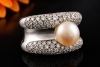 Exklusiver Weißgold Cocktailring Champagnerfarbene Perle und Diamanten 