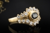 Saphir Ring Klassiker mit feurigen Diamanten 750er Gelbgold Handarbeit 