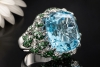 Cocktailring Blätterkranz Blauer Topas Tsavorit Diamanten 750er Weißgold 