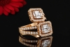 Double Baguette Ring eckig mit Diamanten und Brillanten in Roségold 750 