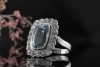 Art deco Ring Aquamarin mit Diamanten Rechteckige Arbeit in Weißgold 585 