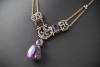 Antike Collier Kette mit Lila Amethyst und Diamanten in 750er Gelbgold 