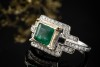 Antiker Smaragd Ring Emerald Cut mit Diamanten 750er Weißgold Gelbgold 