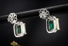 Antike Ohrringe Ohrstecker mit Smaragd und Diamanten in 750er Weißgold 