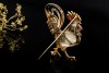 Brosche Hahn Huhn mit Rubin Diamanten Perle in 750er Weissgold Gelbgold 