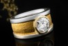 Massiver Bicolor Solitär Ring 2 Carat Diamant 750er Gold Hammerschlag 