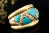 Cocktailring Ring mit Türkis dreieckig mit Diamanten in 750er Gelbgold 