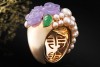 MIMÍ Cocktail Ring Blumen mit Amethyst Perlen und Jade in 750er Roségold 