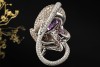 Fröhlicher Affenring mit Lila Amethyst und Diamanten in 750er Weißgold 