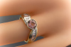 Modischer Bicolor Ring mit Pink Turmalin Baguette Diamanten 750er Gold 