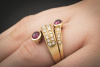 Rubin Ring 2 Rubine im Cabochon Schliff mit Diamanten in 750er Gelbgold 