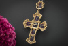 Amethyst Kreuz 3,90 Carat Diamanten Anhänger Collier Nadel Gold Silber 