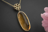 Apartes Collier mit Citrin Rubin und Diamant in 750er Gelbgold  