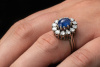 Besondere Saphir Cabochon Farbe Ring mit Top Brillanten oval in Weißgold 