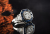 Art Deco Ring mit Brillant Diamanten und Saphir 2,25 Ct in Platin Arbeit 