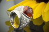 Mandarin Granat Ring mit 6 Ct. Brillanten in massiver 750er Weißgold Goldschmiedearbeit 