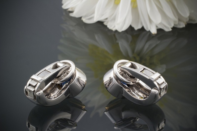 Hans Dieter Krieger Ohrringe Ohrclips mit Saphir in 750er Weißgold 