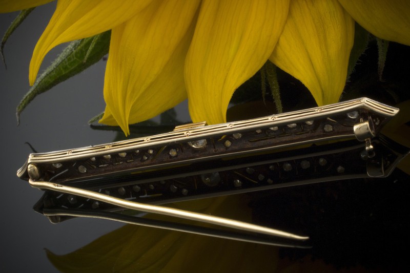 Brosche / Nadel Art déco mit Diamanten in 585er Gold Bicolor 