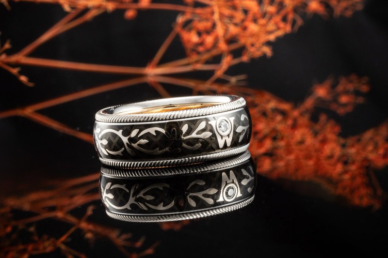 Wellendorff Ring Drehring Schwarze Seide Diamant 750er Weißgold Gr. 51,5 